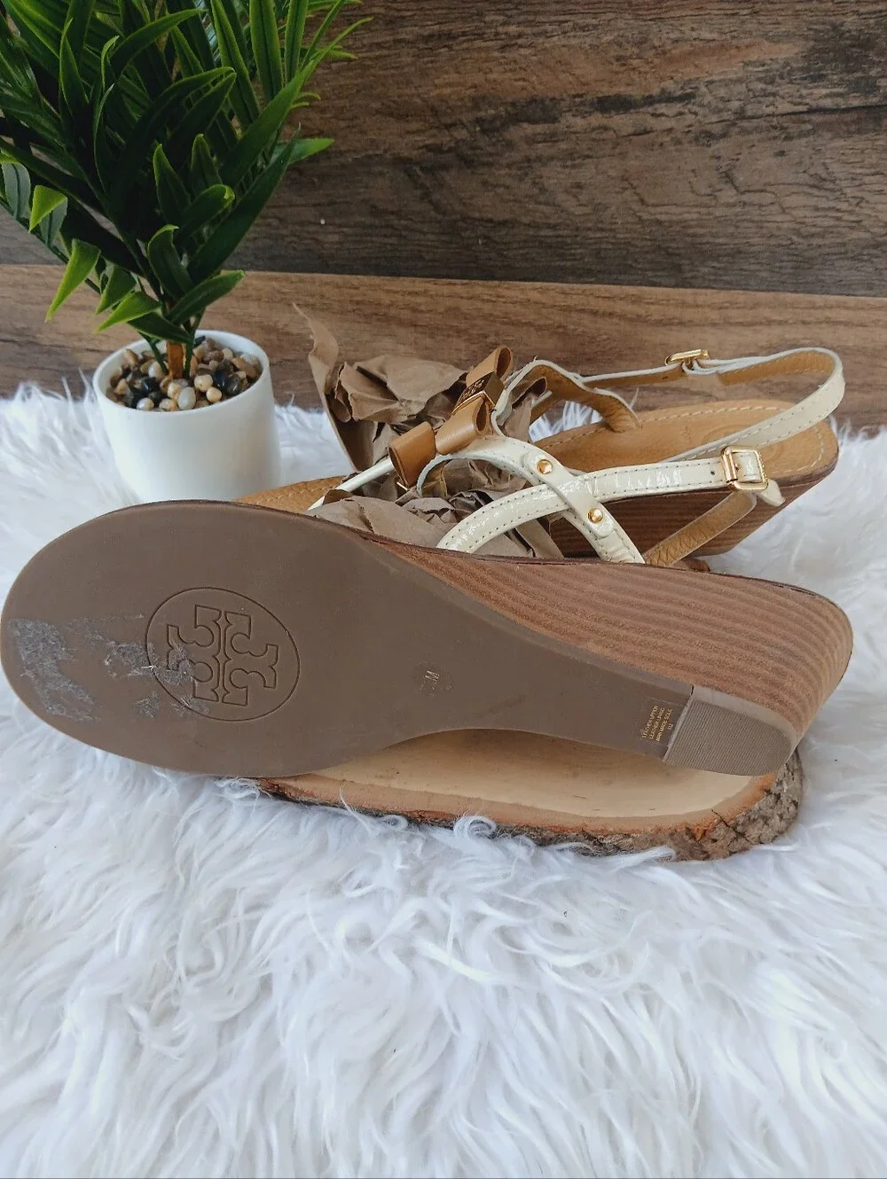 Tory Burch Leather Thong Wedge Sandals